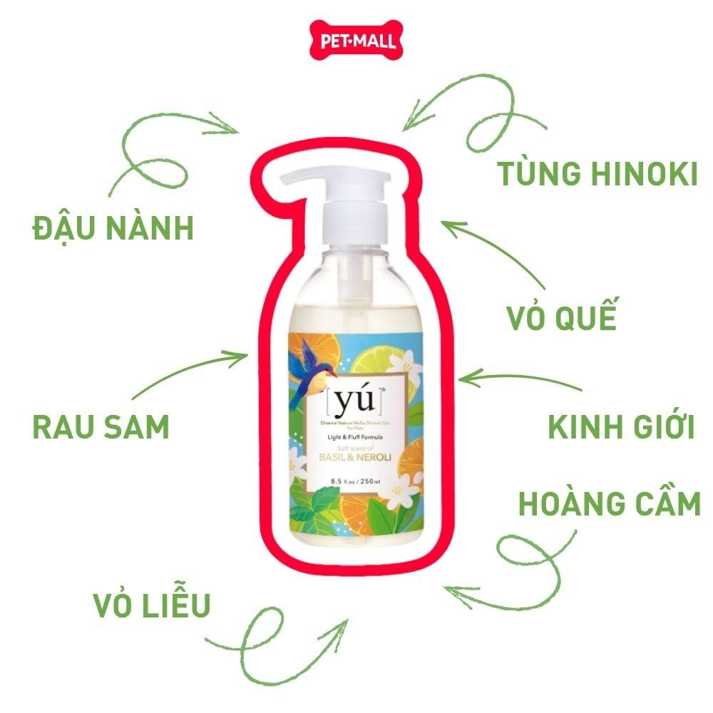 Sữa tắm Yu Light & Fluff Formula cho thú cưng 250ml - Húng Quế & Hoa Cam Petmall