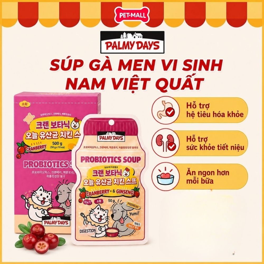 HỘP 8 GÓI 50G - Pate mèo PALMY DAYS dạng soup bổ sung men vi sinh Petmall