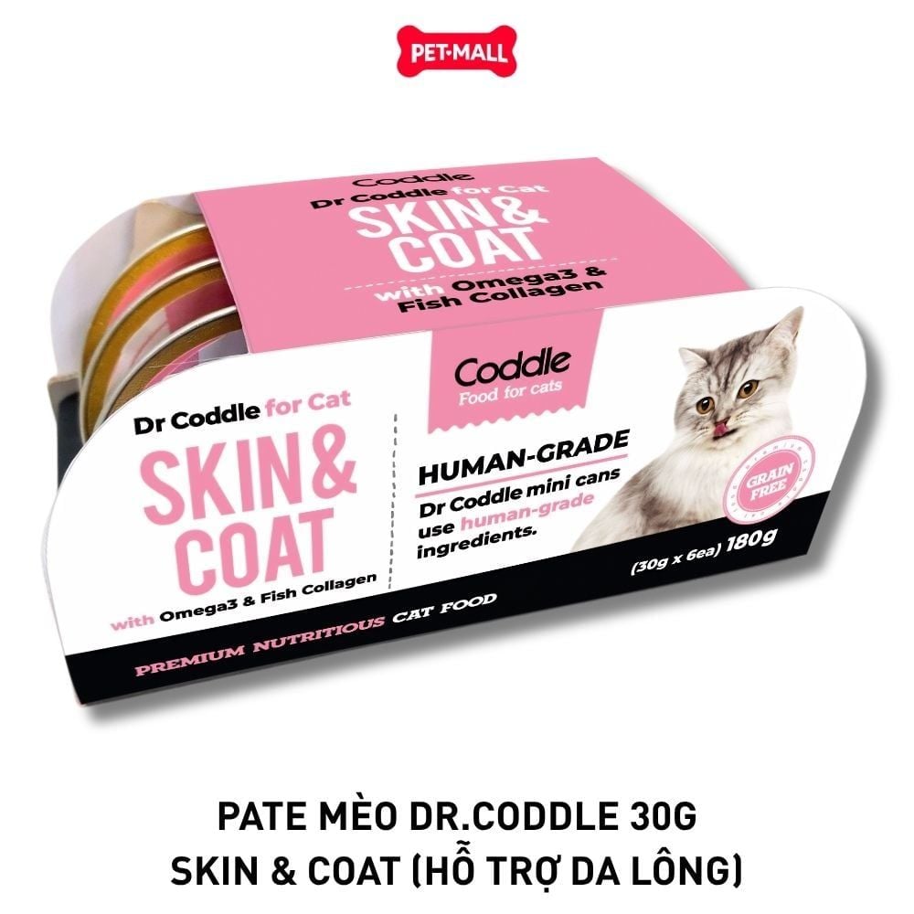 Lốc 6 Hộp 30G - Pate mèo Dr.Coddle 30G - SKIN & COAT Hỗ trợ da lông Petmall