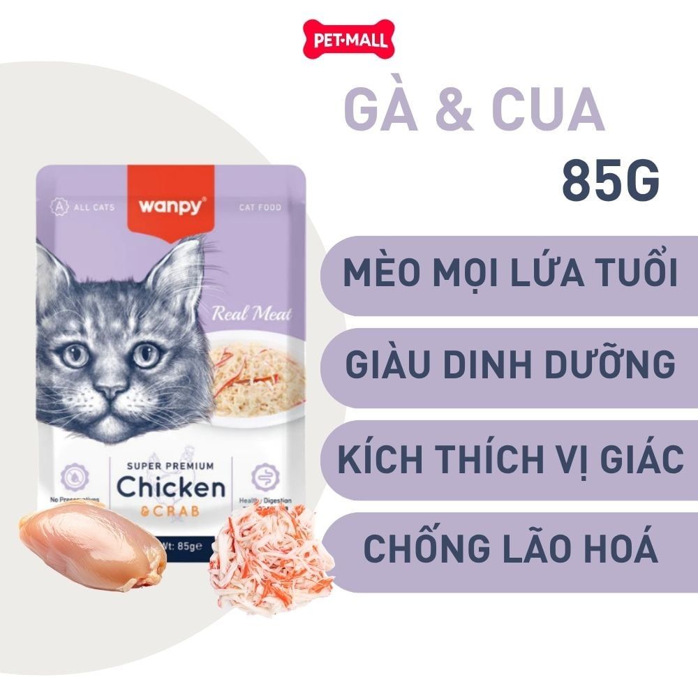 Pate mèo WANPY Super Premium Chicken & Codfish 85g - Hộp 12 gói - Thịt Gà & Cá Tuyết Petmall