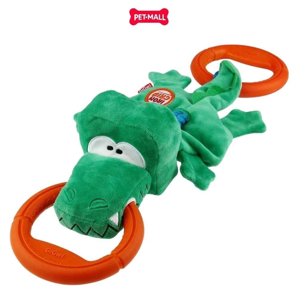 Đồ Chơi Kéo Co Cá Sấu 2 Tay Cầm Cao Su GiGwi Iron Grip Plush Crocodile With Two TPR Handles Petmall
