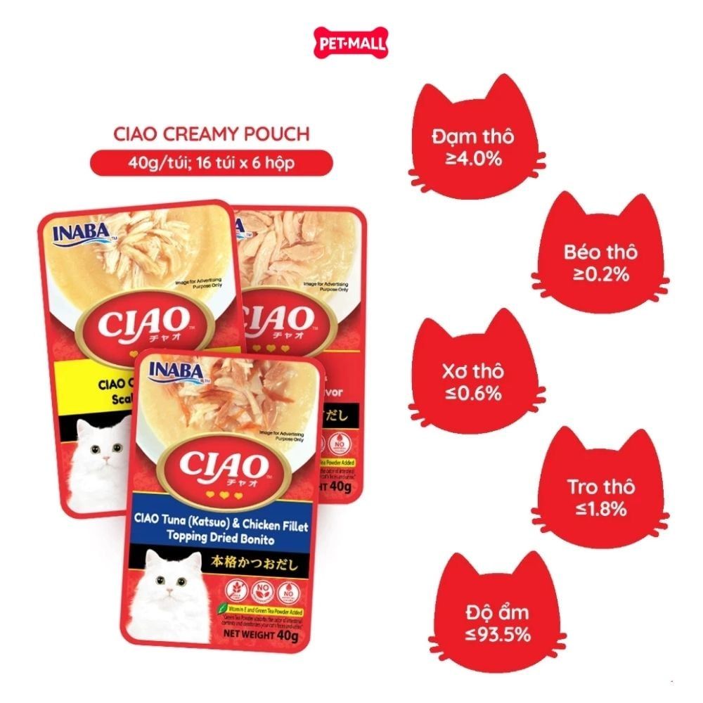 Hộp 16 gói 40g - Pate mèo Ciao Churu Gà và cá ngừ Tuna & Chicken Fillet Topping Dried Bonito Petmall
