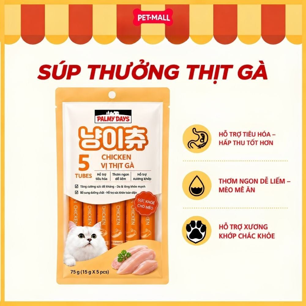 Treats PALMY DAYS Lickable Chicken and Glucosamine 75g 5 thanh - Vị gà Petmall