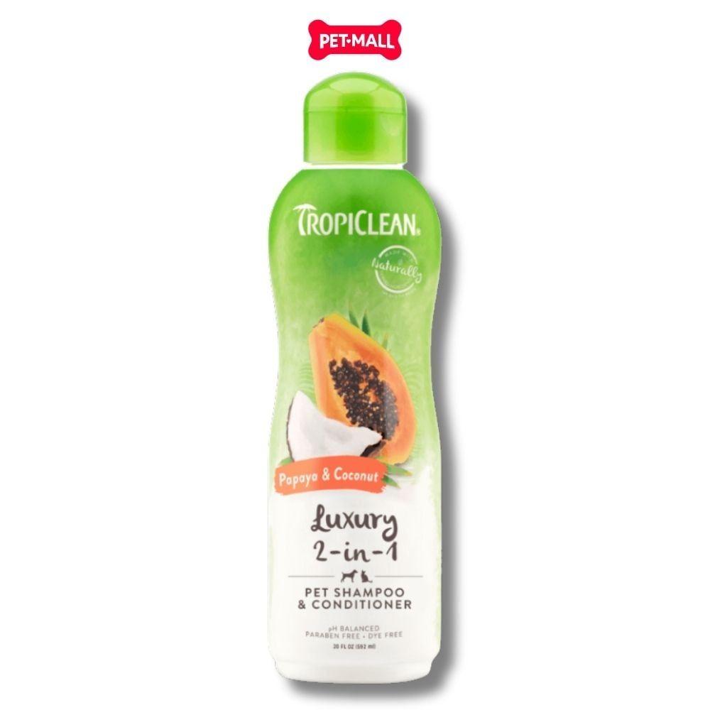 Dầu gội và xả Tropiclean Papaya & Coconut Shampoo and conditioner 335ml - Hương dừa và đu đủ cho chó mèo Petmall