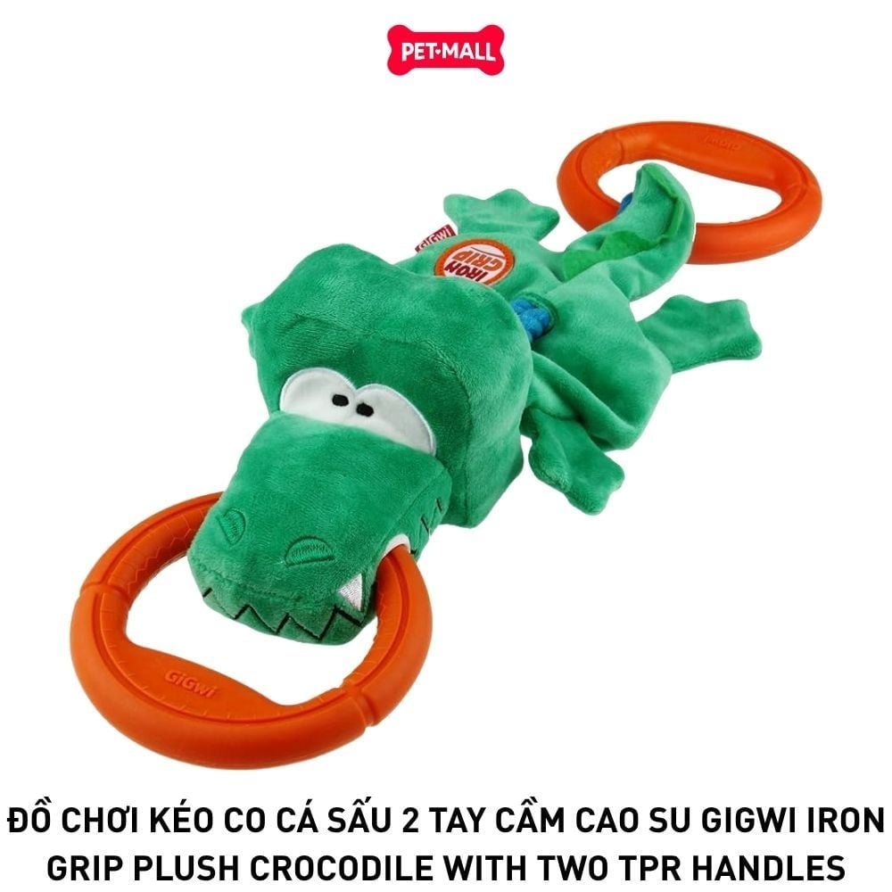 Đồ Chơi Kéo Co Cá Sấu 2 Tay Cầm Cao Su GiGwi Iron Grip Plush Crocodile With Two TPR Handles Petmall