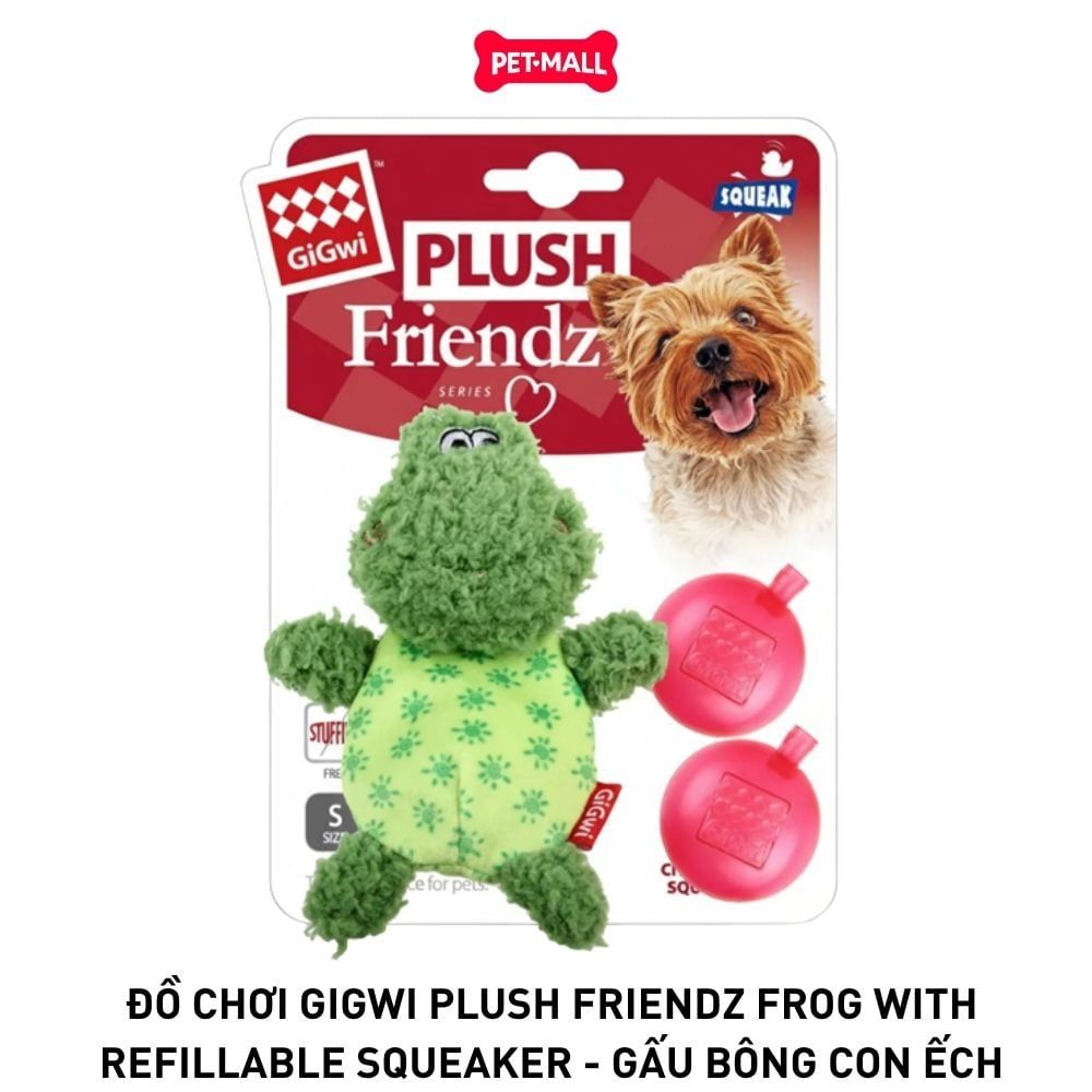 Đồ chơi GiGwi Plush Friendz Frog With Refillable Squeaker - Gấu Bông Con Ếch (kèm kèn thay) Petmall