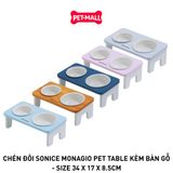 Chén đôi SONICE MONAGIO Pet Table kèm bàn gỗ - Size 34 x 17 x 8.5cm Petmall