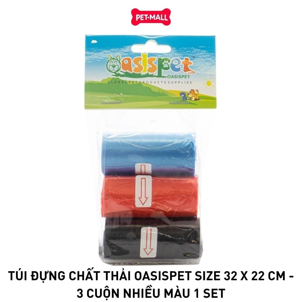 Túi đựng chất thải OASISPET size 32 x 22 cm - 3 cuộn nhiều màu 1 set Petmall
