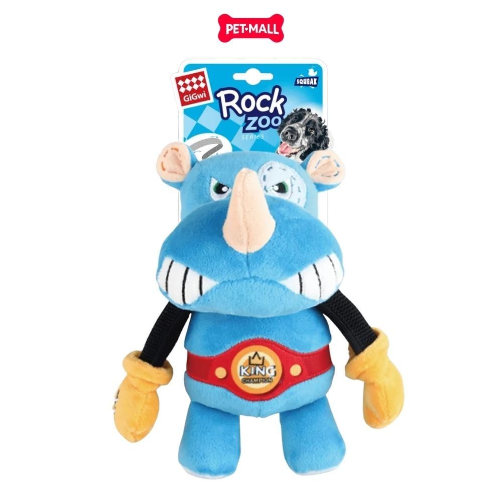 Đồ chơi thú bông có tiếng GiGwi Rock Zoo King Boxer size M/L - Rhino Petmall