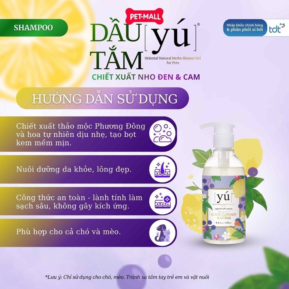 Sữa tắm Yu Light & Fluff Formula cho thú cưng 250ml - Nho Đen & Cam Petmall