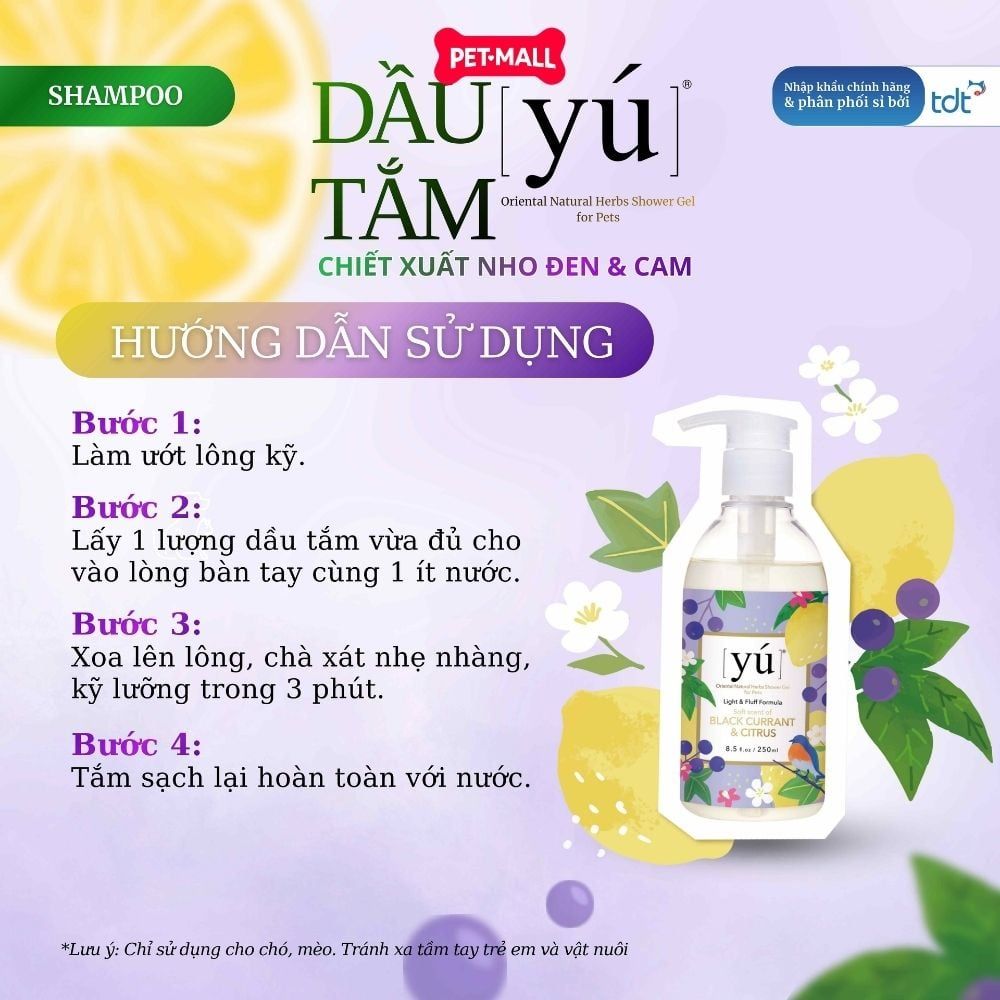 Sữa tắm Yu Light & Fluff Formula cho thú cưng 250ml - Nho Đen & Cam Petmall