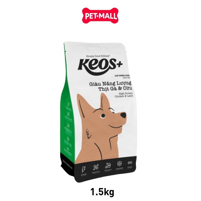1.5KG - Thức ăn chó KEOS+ High Protein Chicken & Lamb Adult Dog - Vị thịt Gà và thịt Cừu, bổ sung năng lượng Petmall