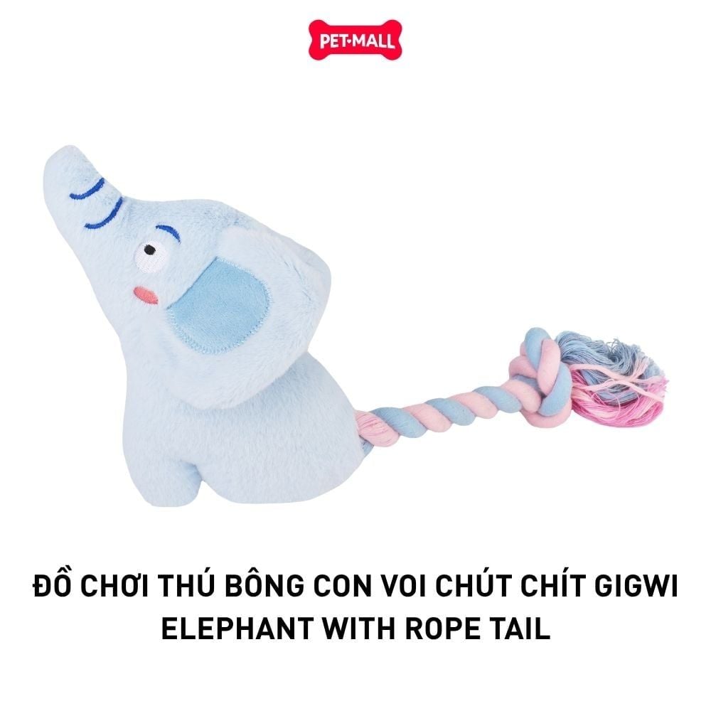 Đồ chơi thú bông Con Voi chút chít GiGwi Elephant with Rope Tail Petmall