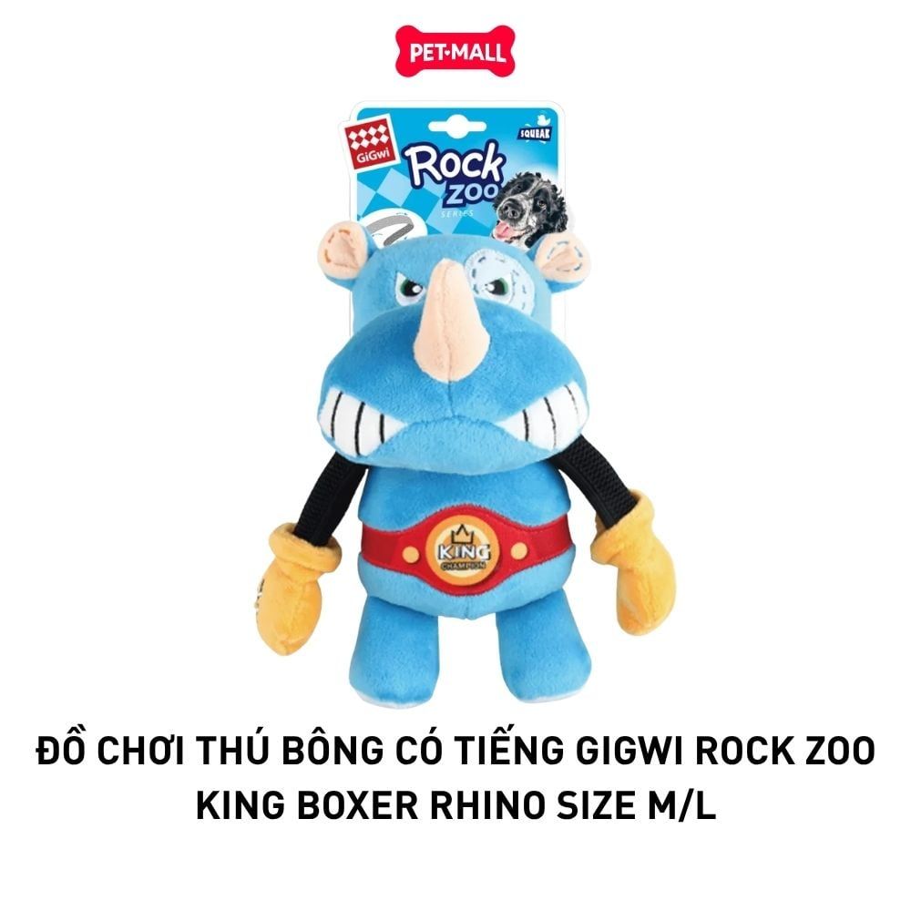 Đồ chơi thú bông có tiếng GiGwi Rock Zoo King Boxer size M/L - Rhino Petmall