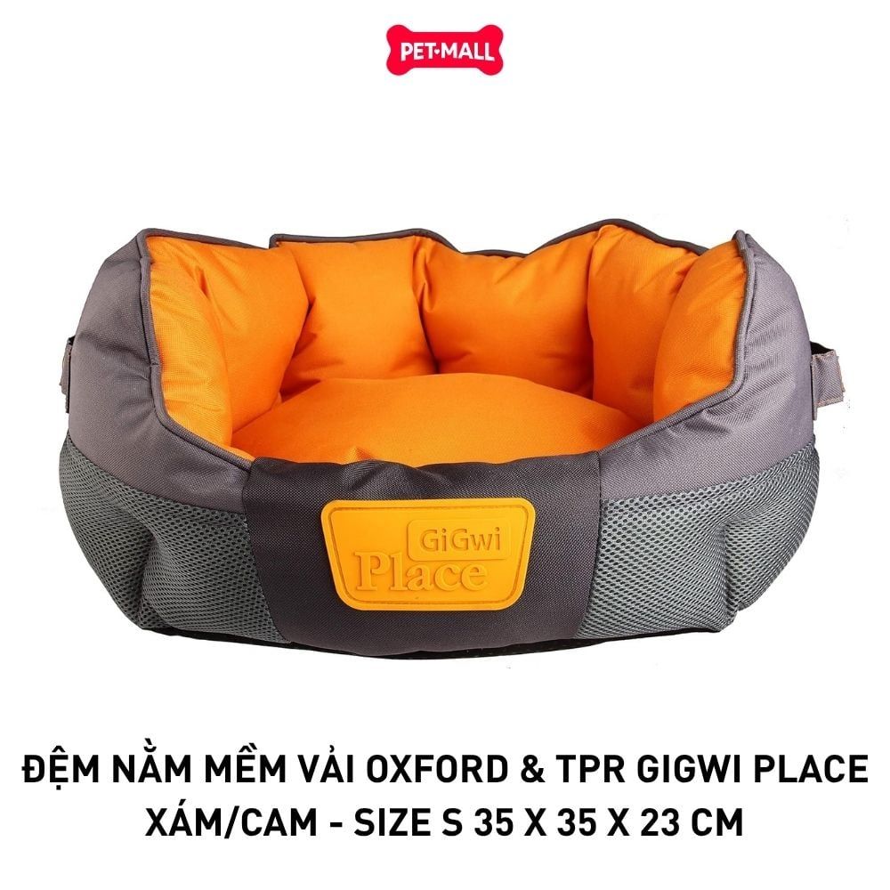 Đệm nằm mềm vải Oxford & TPR GIGWI Place Xám/Cam - Size S 35 X 35 X 23 cm Petmall