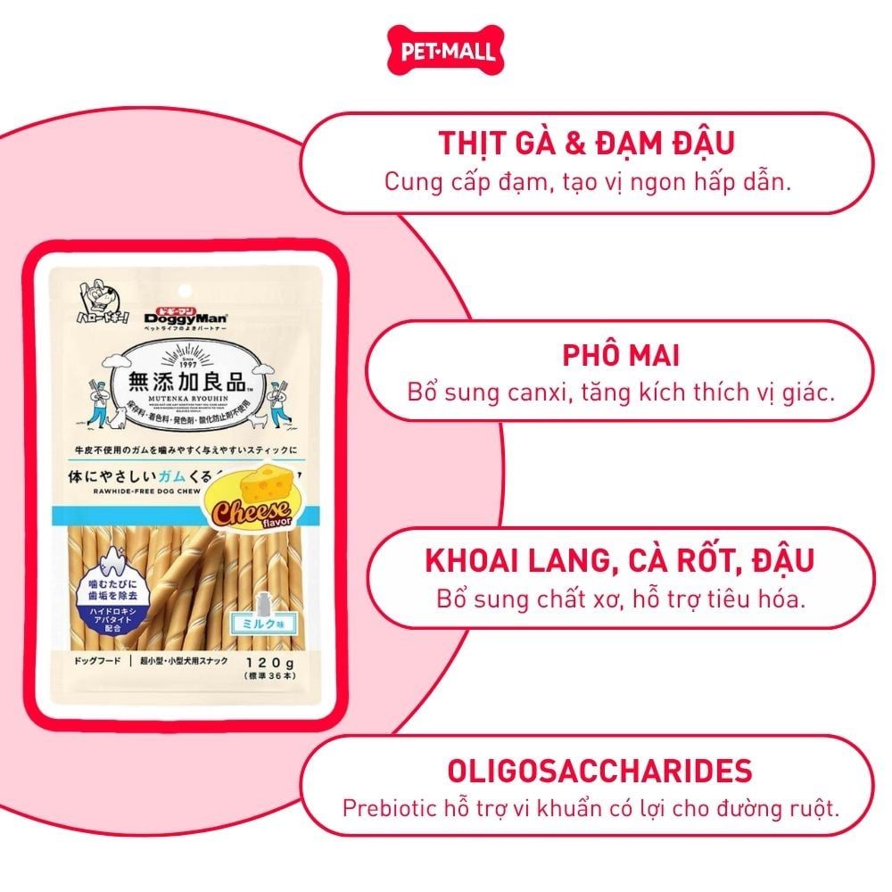 Xương gặm DoggyMan Cheese Mini 120g - 36 que - hương phô mai Petmall