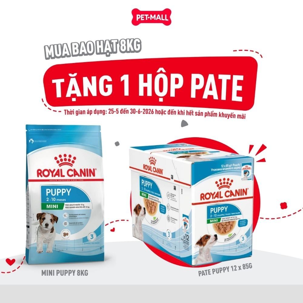 Set quà RC - 8KG Mini Puppy Thức ăn chó tặng 1 hộp Pate Mini Puppy 85g Petmall