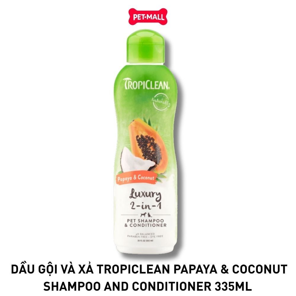 Dầu gội và xả Tropiclean Papaya & Coconut Shampoo and conditioner 335ml - Hương dừa và đu đủ cho chó mèo Petmall