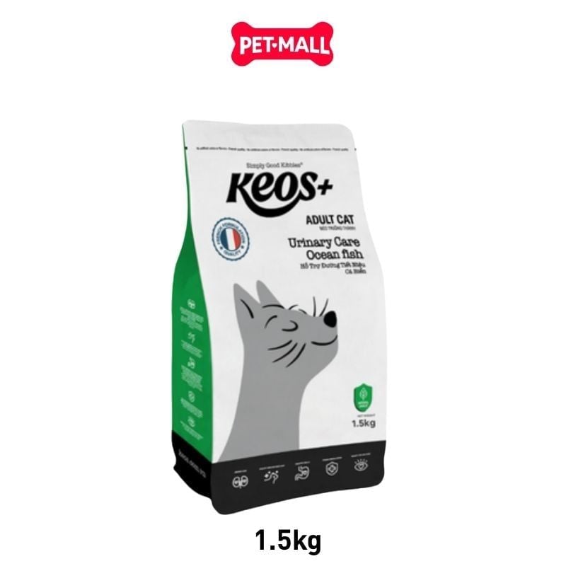 Thức ăn mèo KEOS+ Urinary Care Ocean Fish Adult Cat 1.5kg - Vị Cá biển, hỗ trợ tiết niệu Petmall