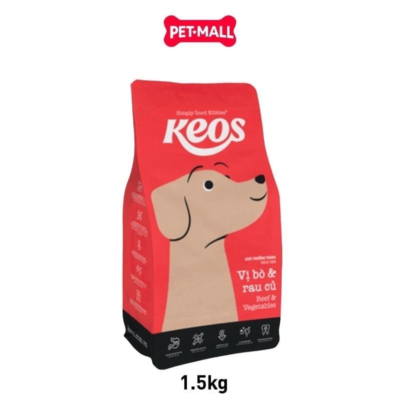 1.5KG - Thức ăn chó KEOS Beef & Vegetables Adult Dog - Vị thịt Bò và Rau củ, dành cho chó trưởng thành Petmall