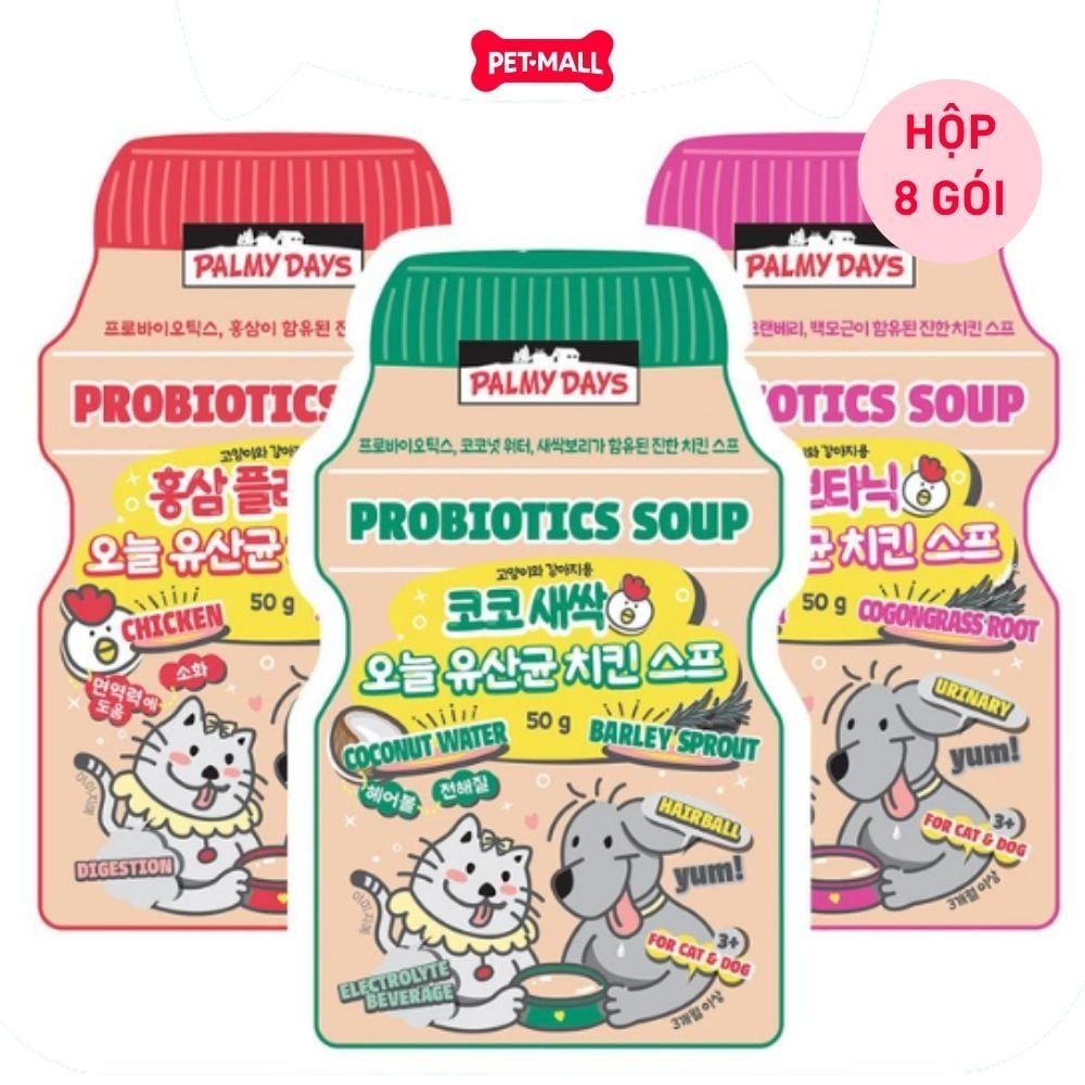 HỘP 8 GÓI 50G - Pate mèo PALMY DAYS dạng soup bổ sung men vi sinh Petmall