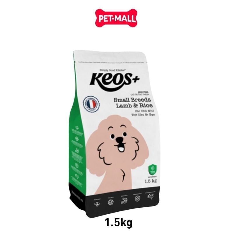 1.5KG - Thức ăn chó KEOS Small Breeds Lamb & Rice Adult - Vị Thịt Cừu và Gạo, dành cho chó giống nhỏ Petmall