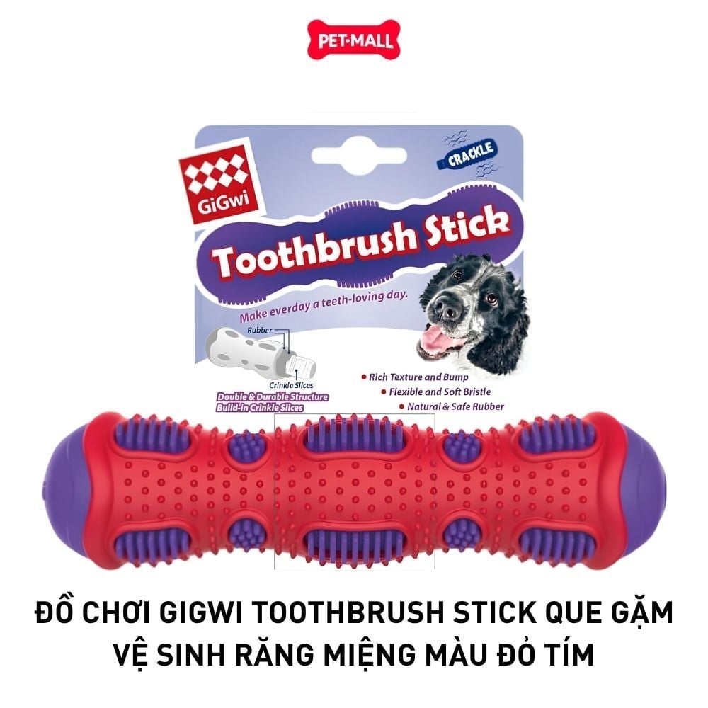 Đồ chơi GiGwi Toothbrush Stick Que gặm vệ sinh răng miệng màu đỏ tím Petmall