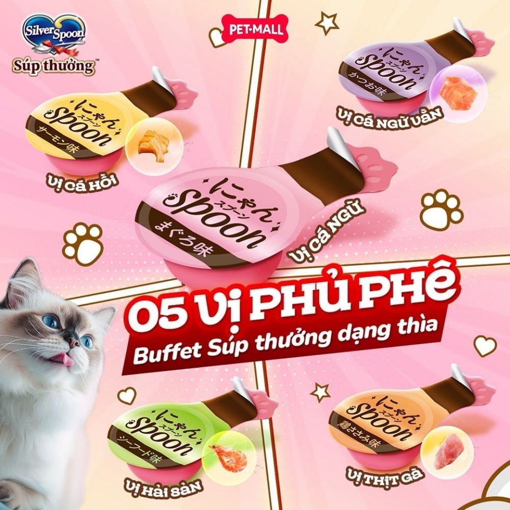 Treats mèo Silver Spoon súp thưởng dạng thìa tiện lợi từ Nhật Bản (4 thìa) Petmall