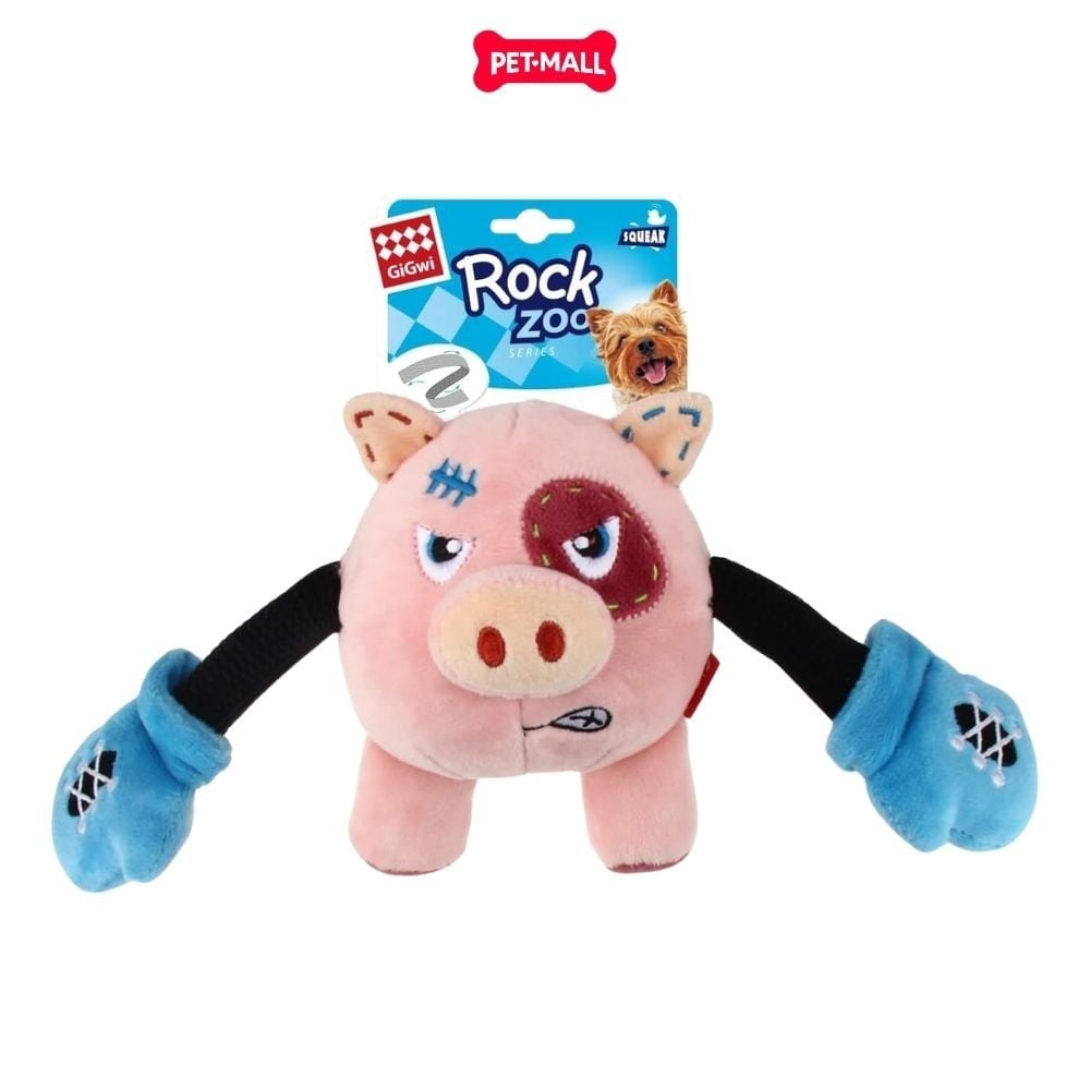 Đồ chơi thú bông có tiếng GiGwi Rock Zoo King Boxer Pig size M/L Petmall