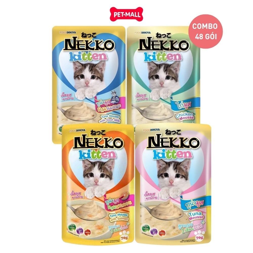 Combo 48 Gói 70g - Pate mèo NEKKO Kitten Mousse - Mix vị Petmall