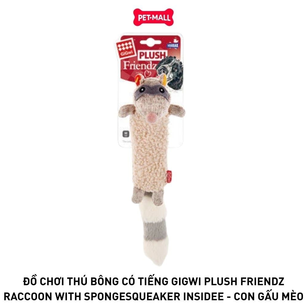 Đồ chơi thú bông có tiếng GiGwi Plush Friendz Raccoon With SpongeSqueaker Insidee - Con Gấu Mèo Petmall