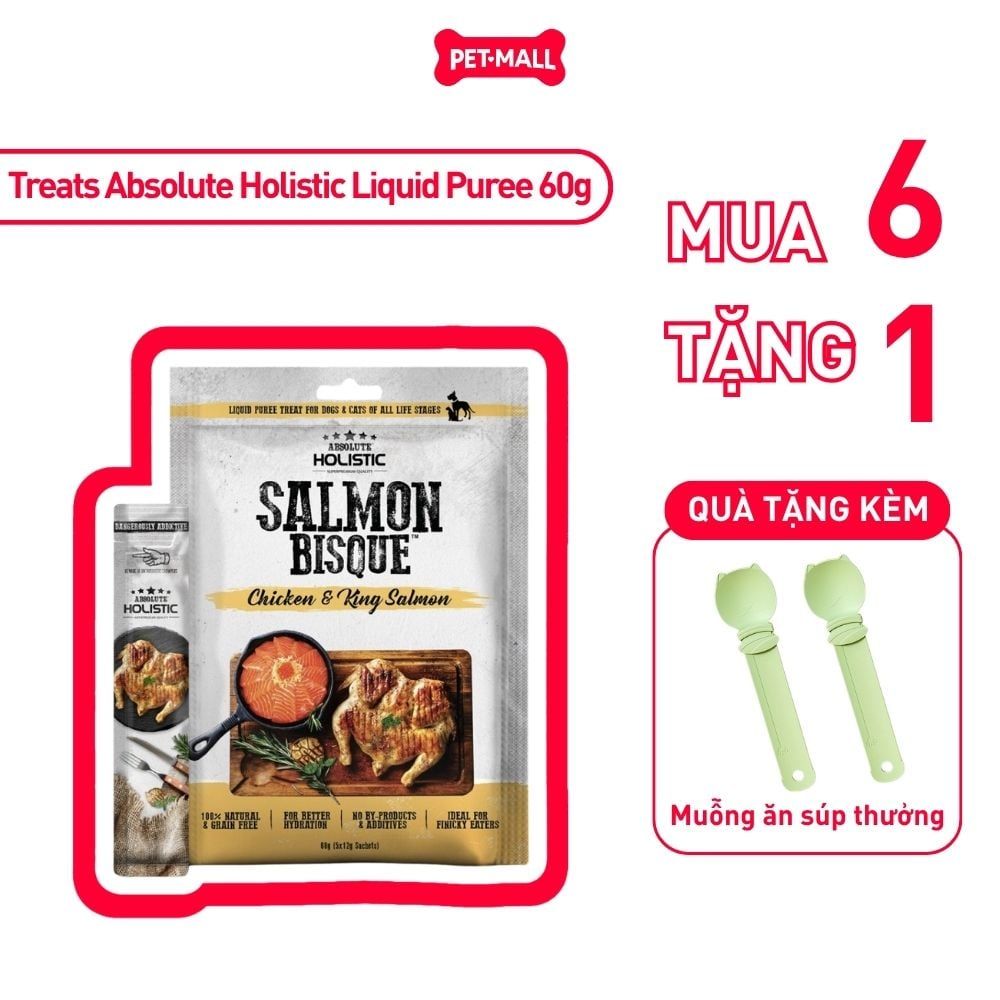 Treats Absolute Holistic Liquid Puree Treat for Dogs & Cats 60g - Gà & Cá hồi - Dạng kem, dành cho chó mèo Petmall