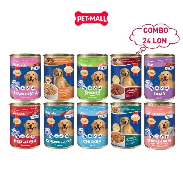 Combo 24 lon - Pate chó SmartHeart lon 400G giàu dinh dưỡng - Mix vị Petmall