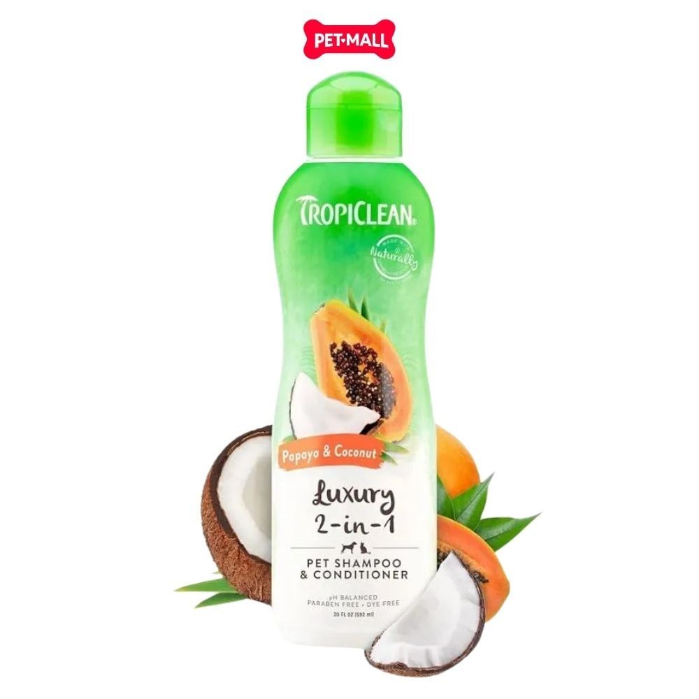 Dầu gội và xả Tropiclean Papaya & Coconut Shampoo and conditioner 335ml - Hương dừa và đu đủ cho chó mèo Petmall
