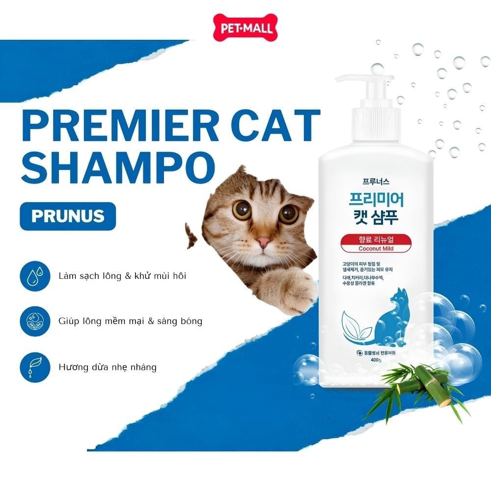 Sữa tắm Prunus Premier Shampoo Coconut Mild 400g - Hương dừa dịu nhẹ cho mèo Petmall