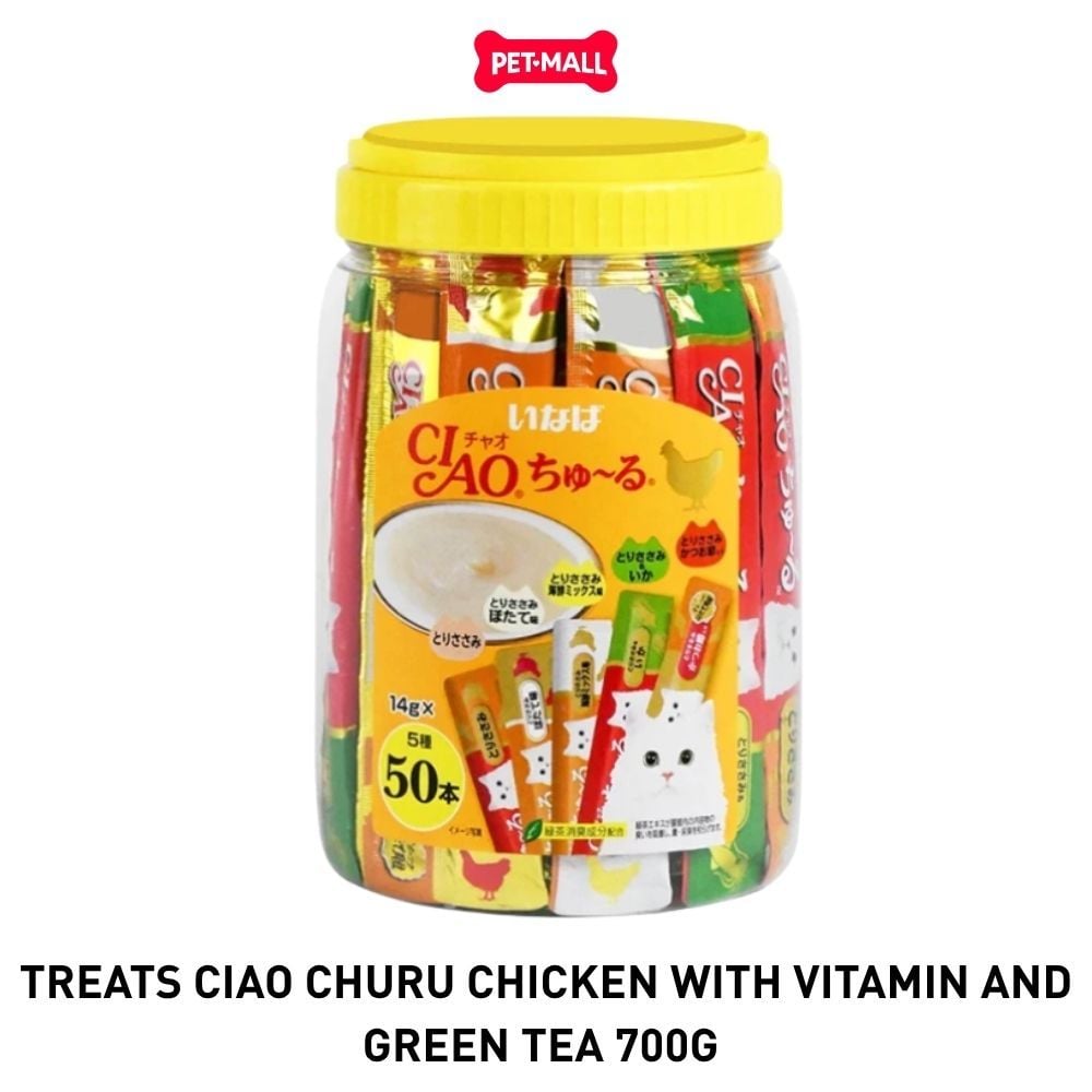 Treats Ciao Churu Chicken with Vitamin and Green Tea 700g - Hộp 50 gói mix Petmall