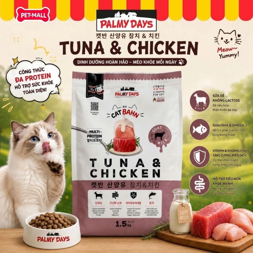 1.5KG - Thức ăn mèo PALMY DAYS Tuna Chicken Flavour Petmall