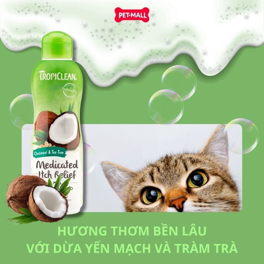 Dầu gội trị ngứa Tropiclean Oatmeal & Tea Tree Medicated Shampoo 335ml - Hương yến mạch và tràm trà Petmall