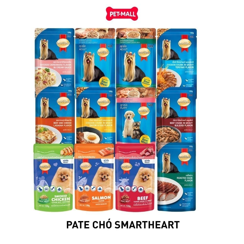 Hộp 12 Gói - Pate gói SmartHeart dành cho chó lớn và chó con - Dạng sốt đủ vị Petmall