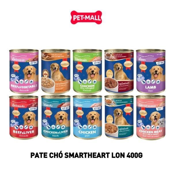 Combo 24 lon - Pate chó SmartHeart lon 400G giàu dinh dưỡng - Mix vị Petmall