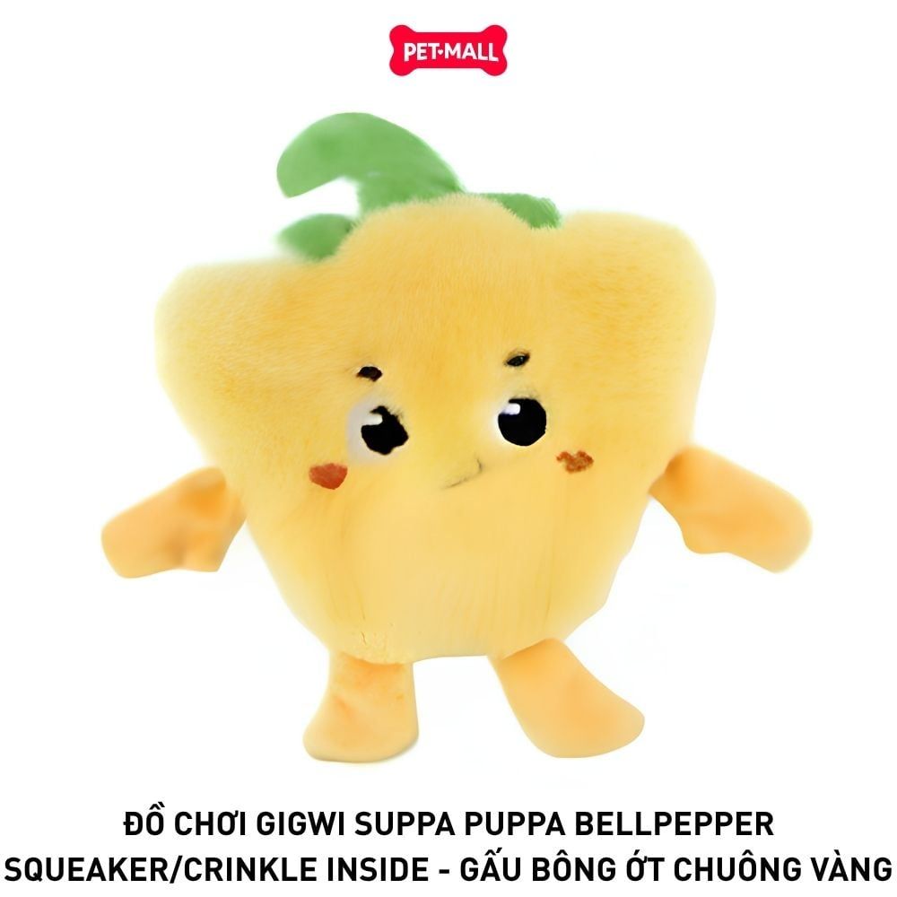 Đồ chơi GiGwi Suppa Puppa BellPepper Squeaker/Crinkle Inside - Gấu Bông ỚT Chuông Vàng Petmall
