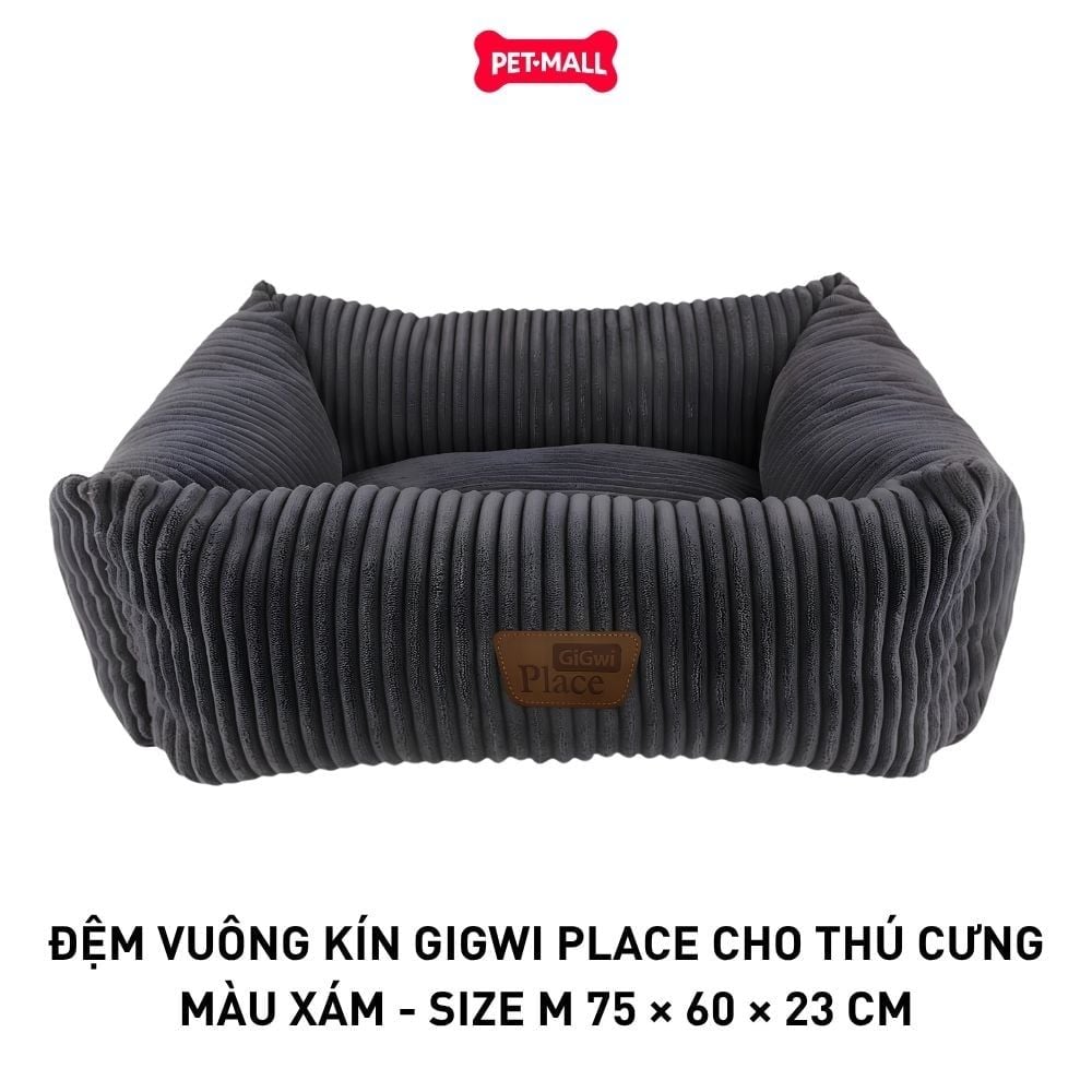 Đệm vuông kín GIGWI Place cho thú cưng màu xám - Size M 75 × 60 × 23 cm Petmall
