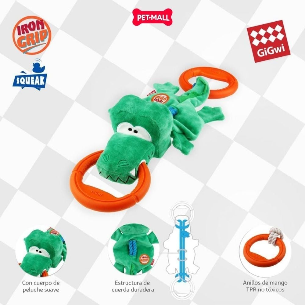 Đồ Chơi Kéo Co Cá Sấu 2 Tay Cầm Cao Su GiGwi Iron Grip Plush Crocodile With Two TPR Handles Petmall
