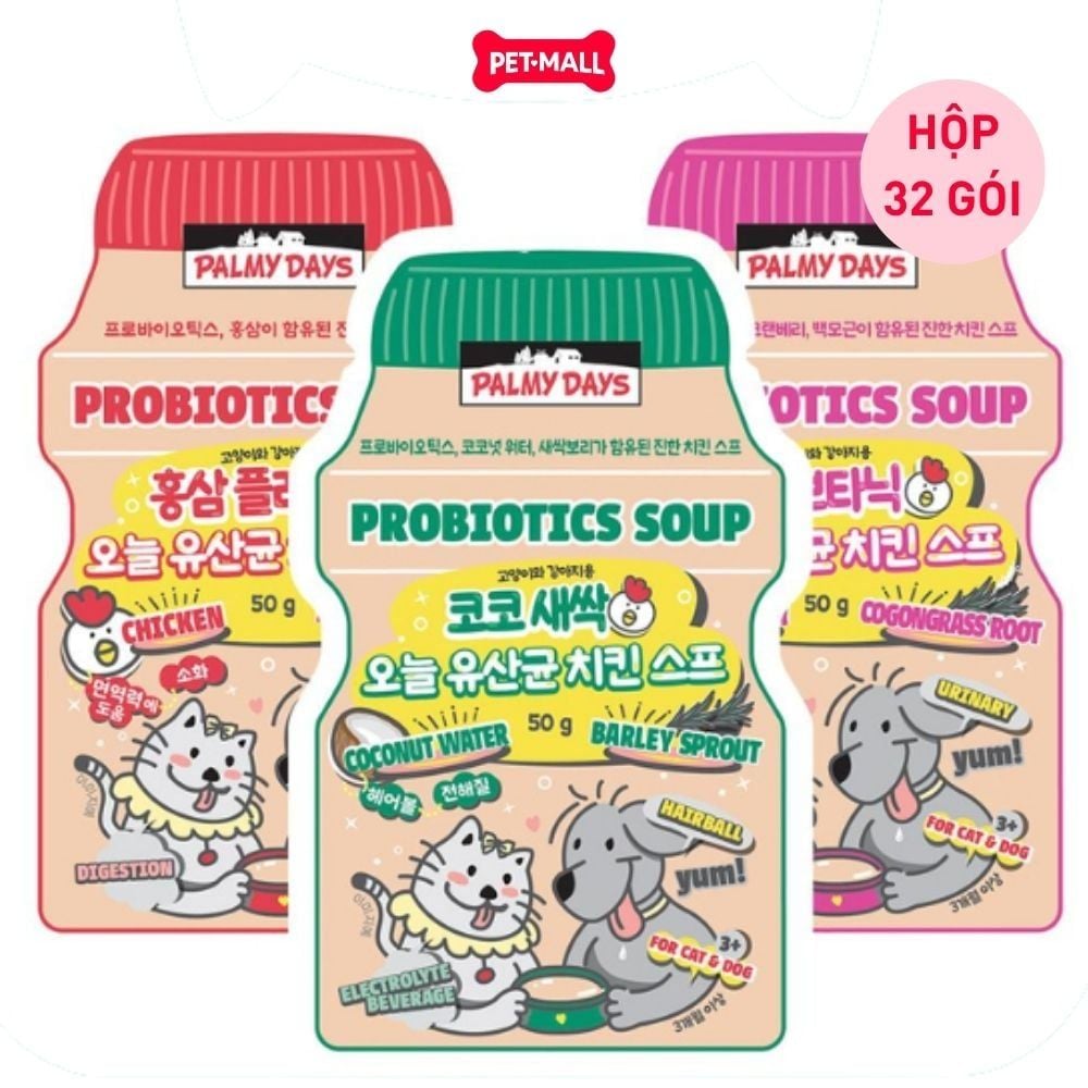 HỘP 32 GÓI 50G - Pate mèo PALMY DAYS dạng soup bổ sung men vi sinh Petmall