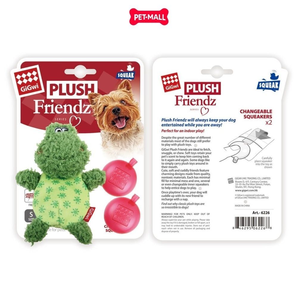 Đồ chơi GiGwi Plush Friendz Frog With Refillable Squeaker - Gấu Bông Con Ếch (kèm kèn thay) Petmall