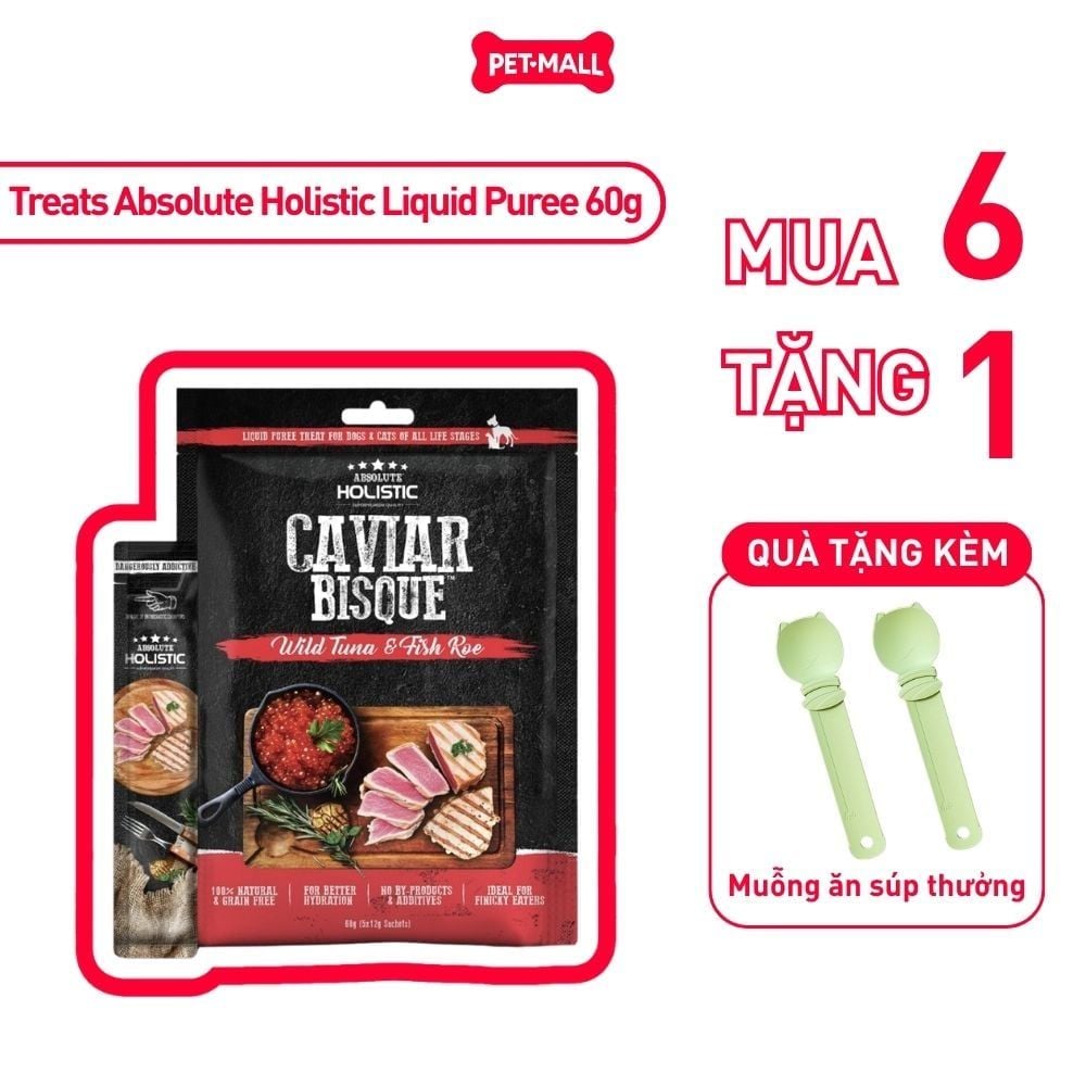 Treats Absolute Holistic Liquid Puree Treat for Dogs & Cats 60g - Cá ngừ & Trứng cá muối - Dạng kem, dành cho chó mèo Petmall