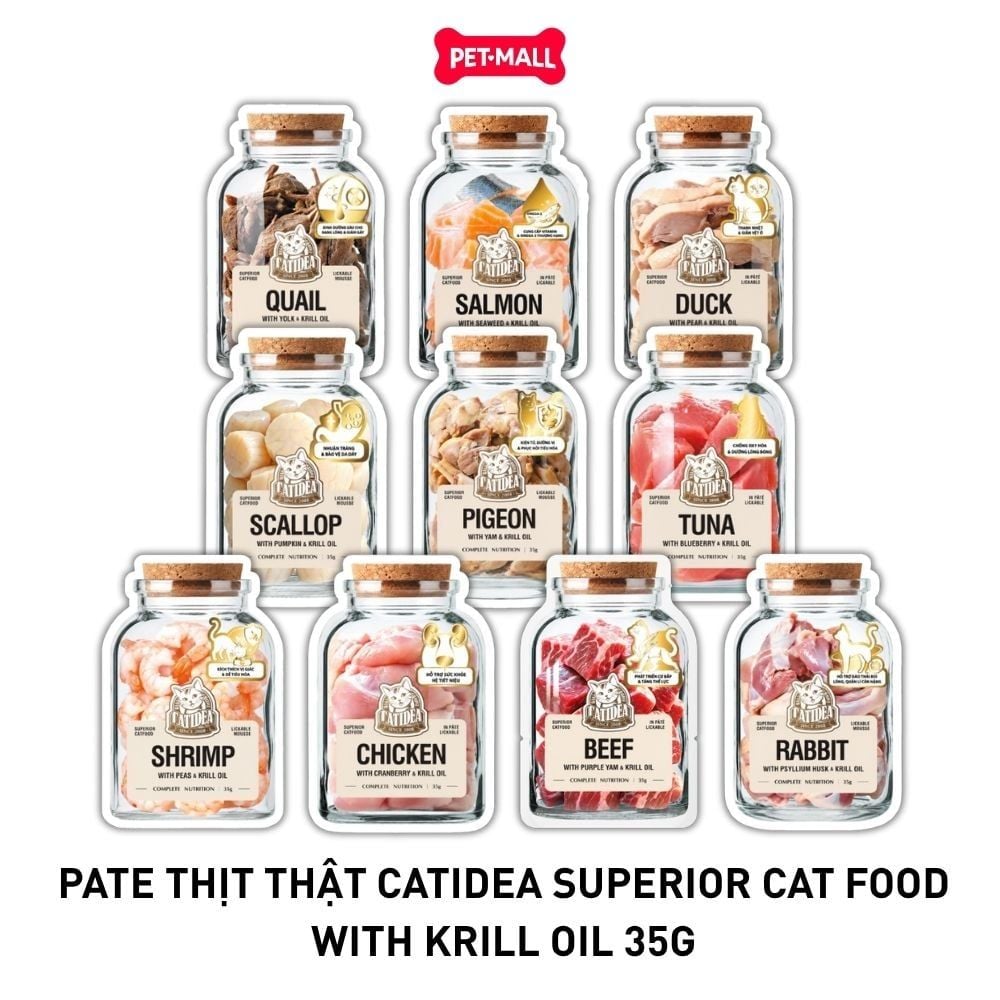 Combo 8 gói 35G - Pate thịt thật CATIDEA Superior cat food with Krill Oil Petmall