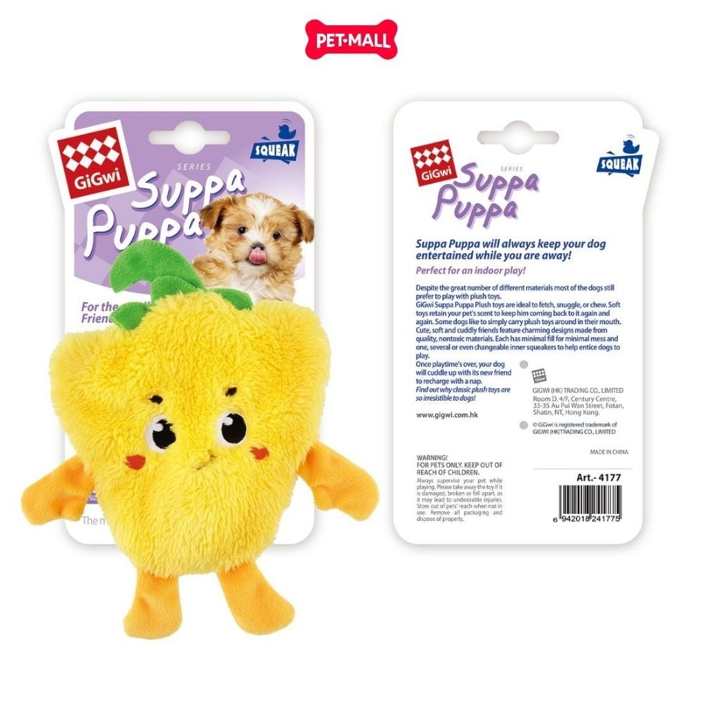 Đồ chơi GiGwi Suppa Puppa BellPepper Squeaker/Crinkle Inside - Gấu Bông ỚT Chuông Vàng Petmall
