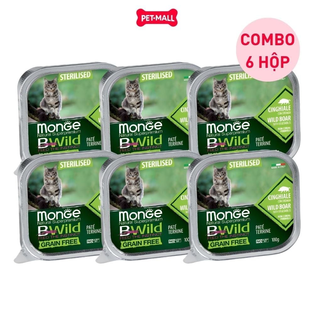 Combo 6 hộp 100g - Pate Monge Bwild Sterilised Cat - Vị heo rừng và rau Petmall