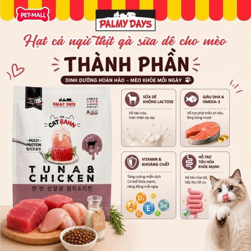 1.5KG - Thức ăn mèo PALMY DAYS Tuna Chicken Flavour Petmall